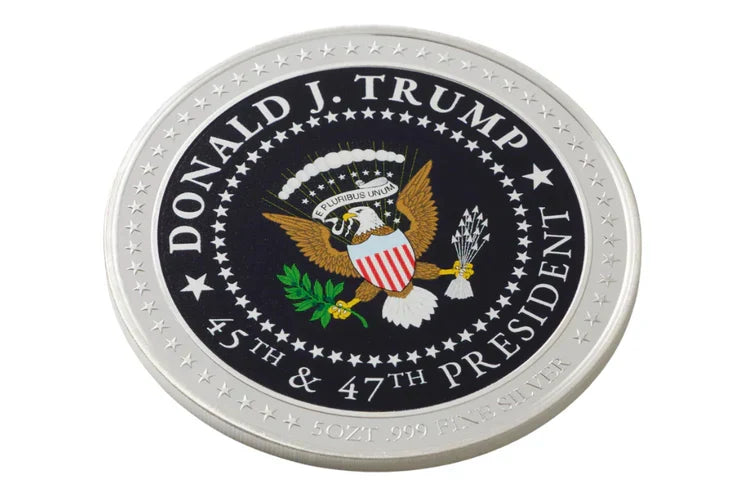 Trump Big Beautiful Silver Color Coin — reverse with 45th and 47th President seal