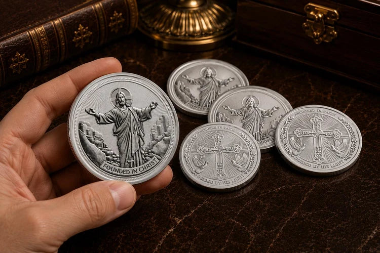 Collection of Jesus Faith Silver Coins fanned out